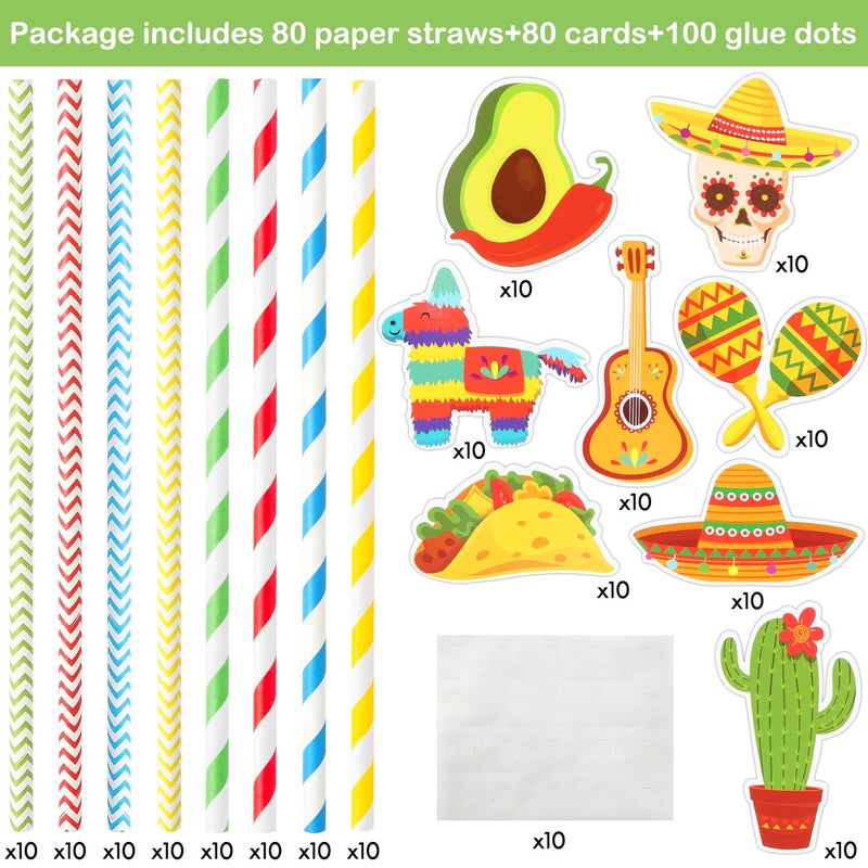 WATINC 80pcs Fiesta Paper Straws, Rainbow Color Striped Drinking Straws for Mexican Theme Party Decoration, Cinco De Mayo Fiesta Party Supplies, Paper Straws Decor for Summer Tropical Birthday Party - Image 3